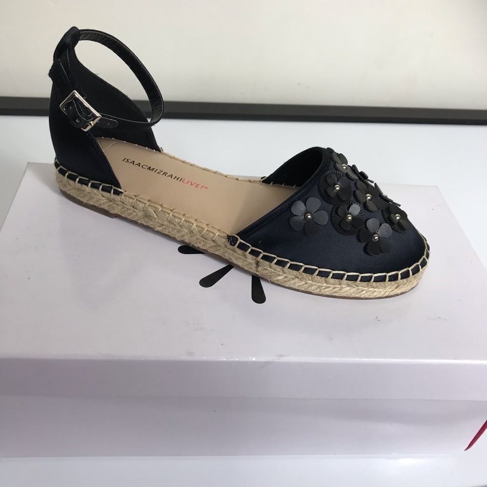 Isaac Mizrahi Floral Applique Satin Espadrilles